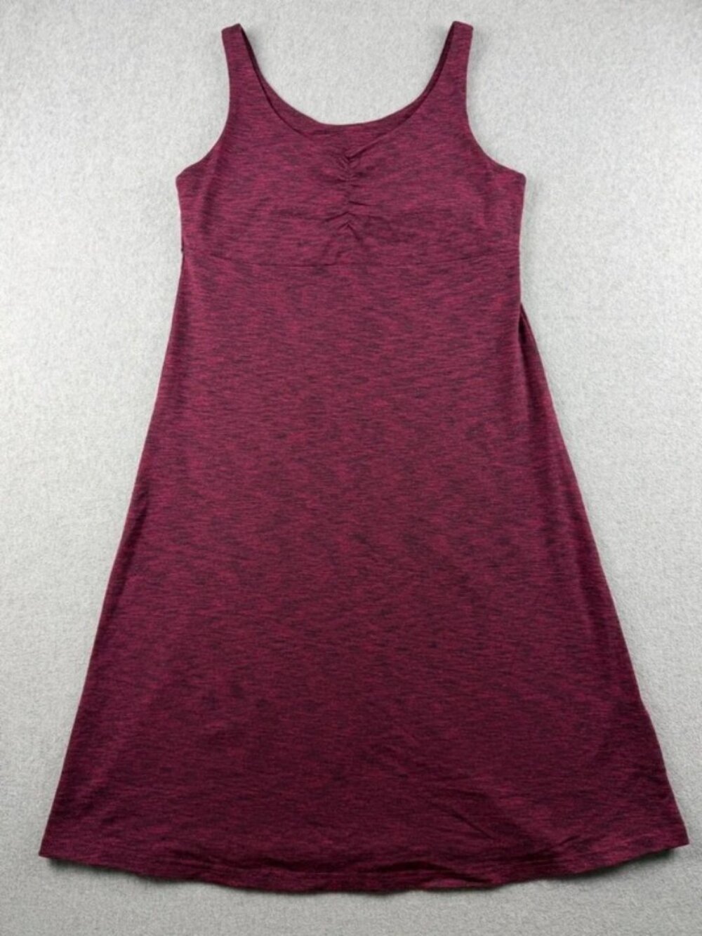 Women’s Burgundy Heather Sleeveless Midi Dress with Ruched Back M